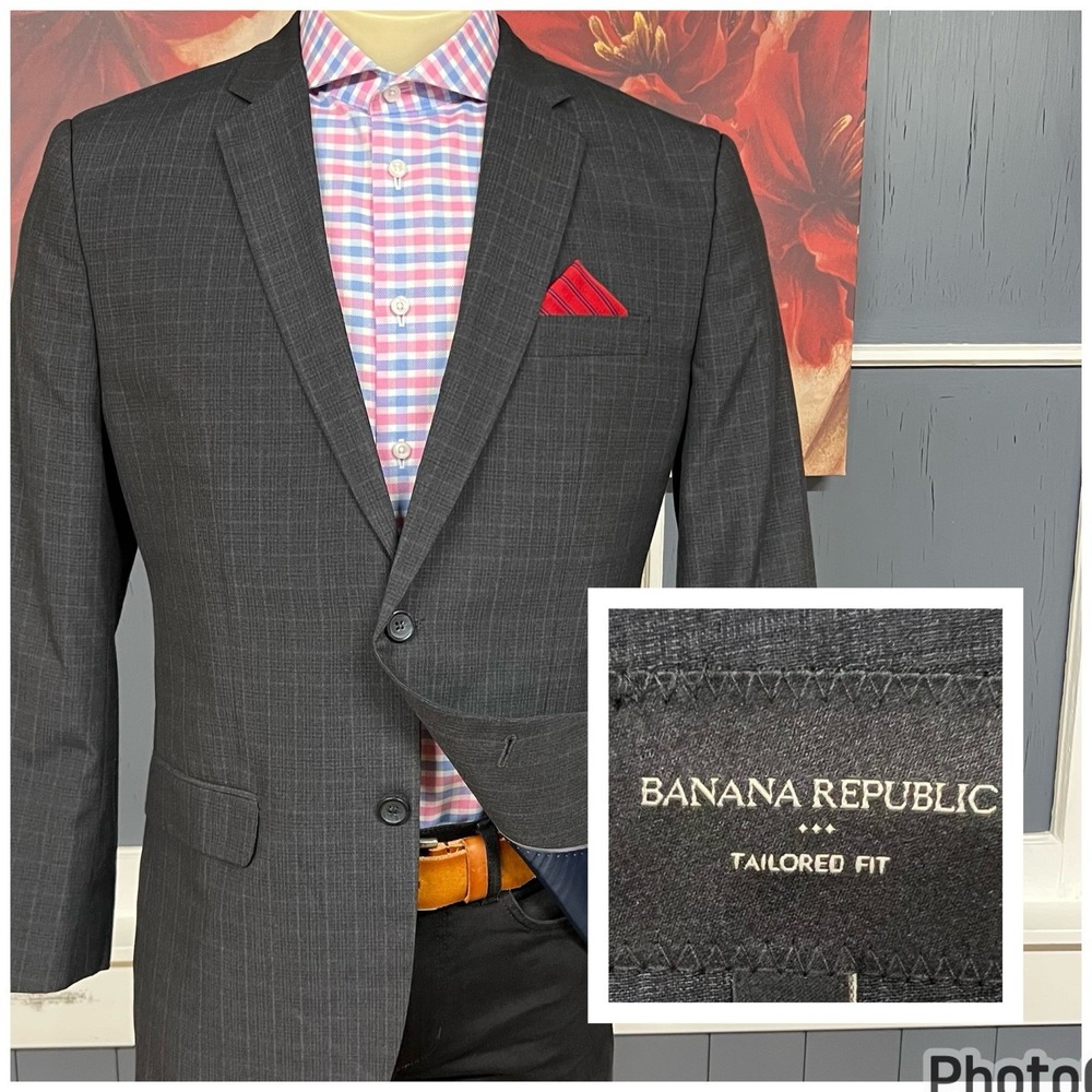Banana Republic 👉Actual Sz 42R👈 Slim Fit Men Suit Jacket Polyester Dark‎ Gray